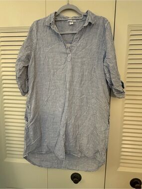 Light Blue Pinstripe Men's Linen-Blend Shirt